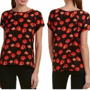 CAbi Flanders Poppy Split Back Top in Fiery Red and Black Style 3251 Size XS
